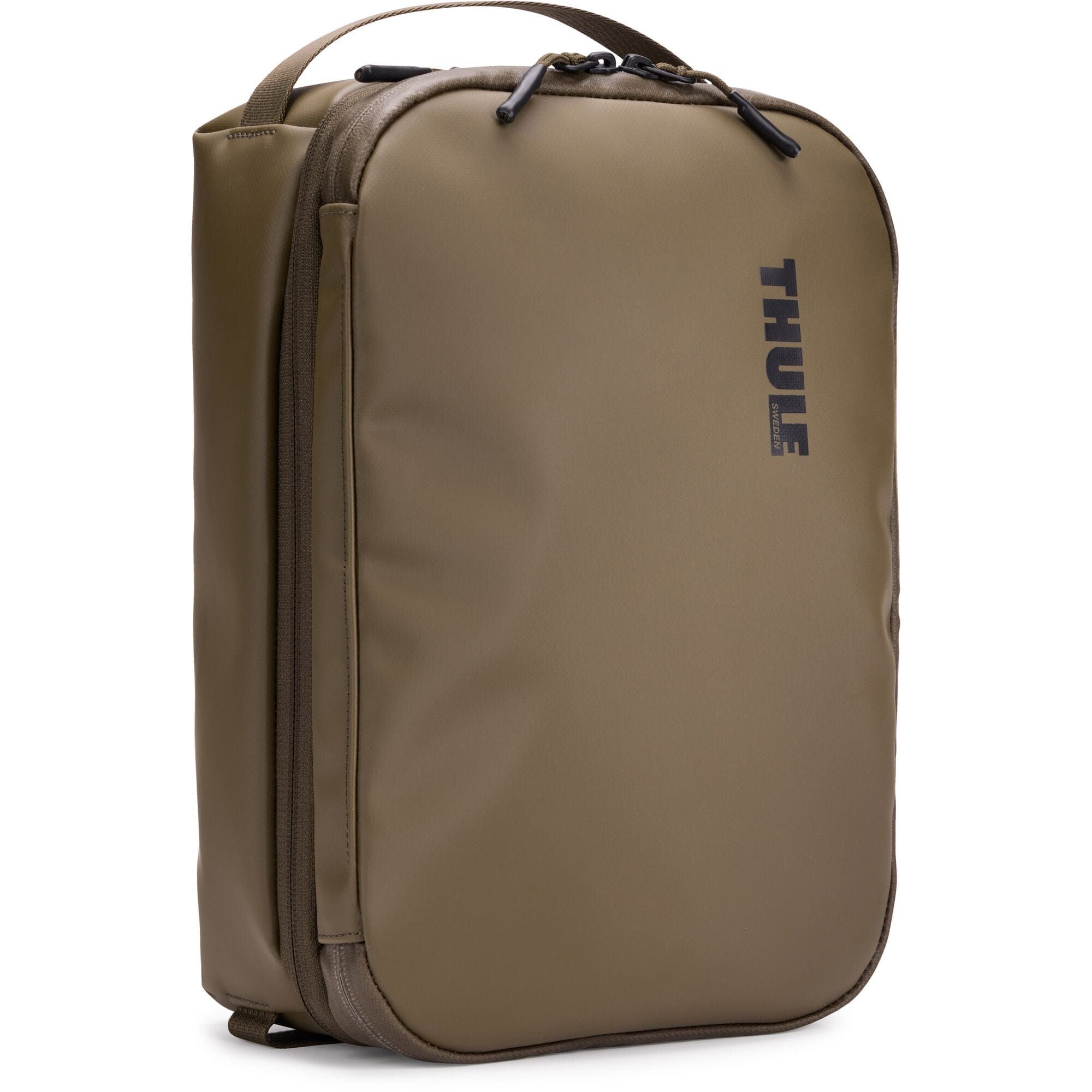 Thule Chasm Large Gear Cube in Deep Khaki, weather-resistant travel organizer for accessories and gear storage.