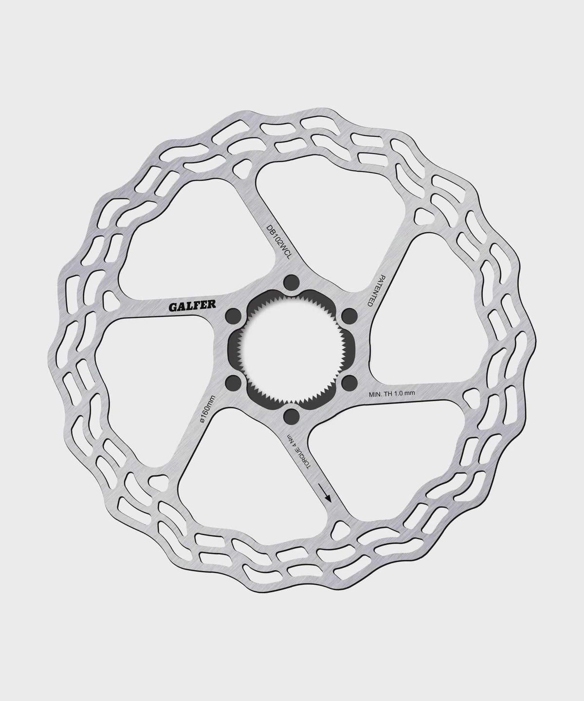 Galfer Wave Road Disc Rotor with 6-bolt mount for road, gravel, and cyclocross bikes, showing the brake rotor's wave design and mounting holes.