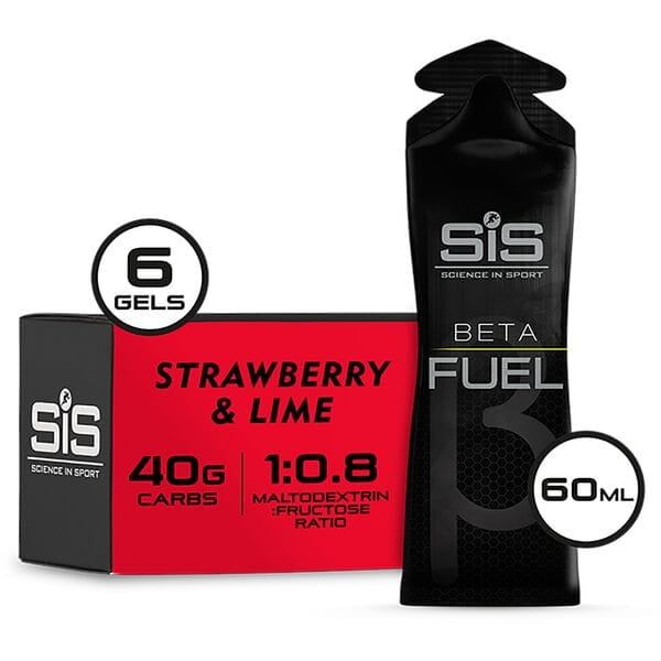 Science In Sport Beta Fuel Energy Gel isotonic endurance carb boost pack, showing six gel packs for athletic performance.