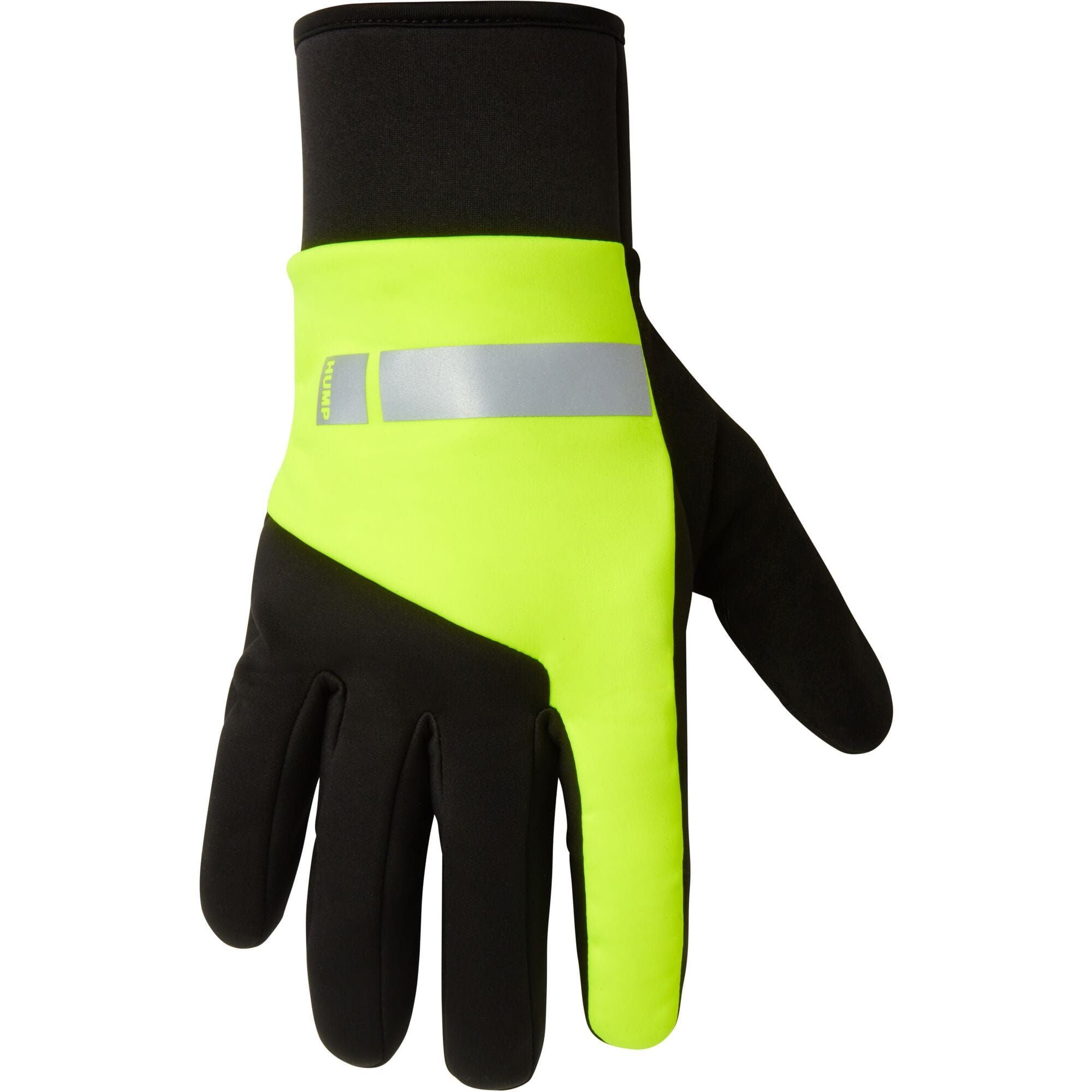 HUMP thermal reflective gloves with silicone grip and touchscreen compatibility, designed for cold weather outdoor activities.